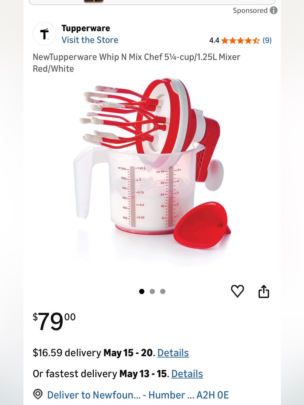 Tupperware EZ Speedy Red and White Hand-Crank Mixing Pitcher
New in box